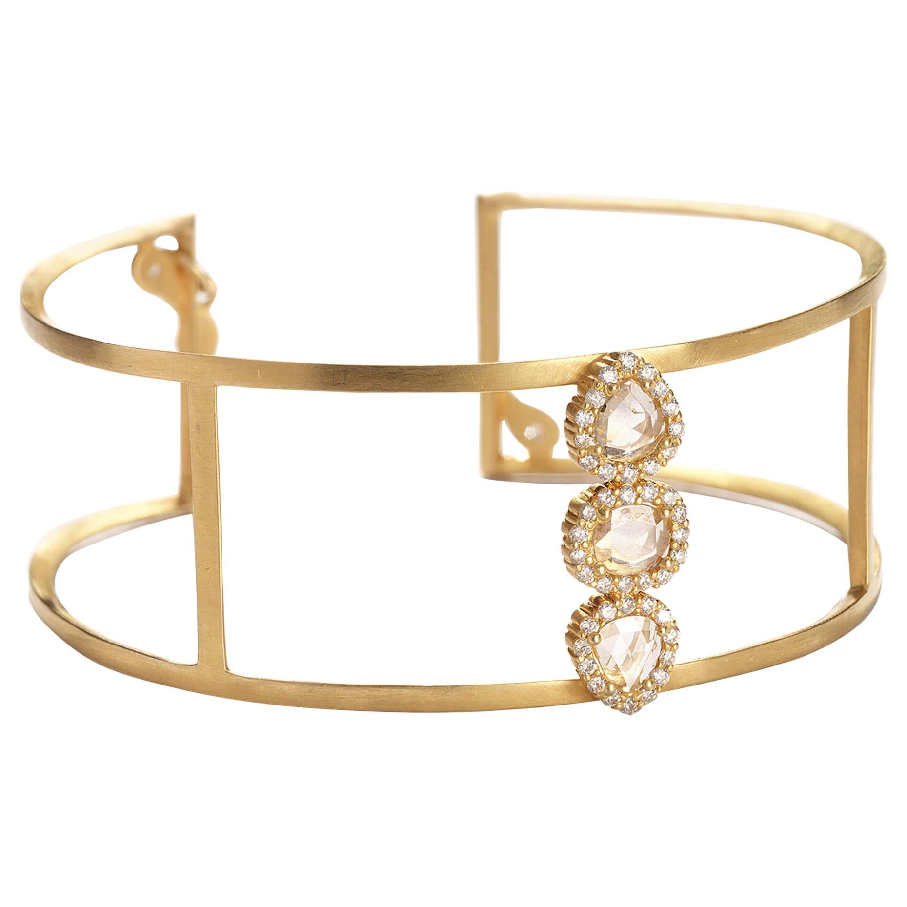 Coomi 20 Karat Gold Luminosity Diamond Cuff Bracelet For Sale
