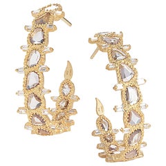 Antique Coomi 20 Karat Gold Luminosity Diamond Hoop Earrings