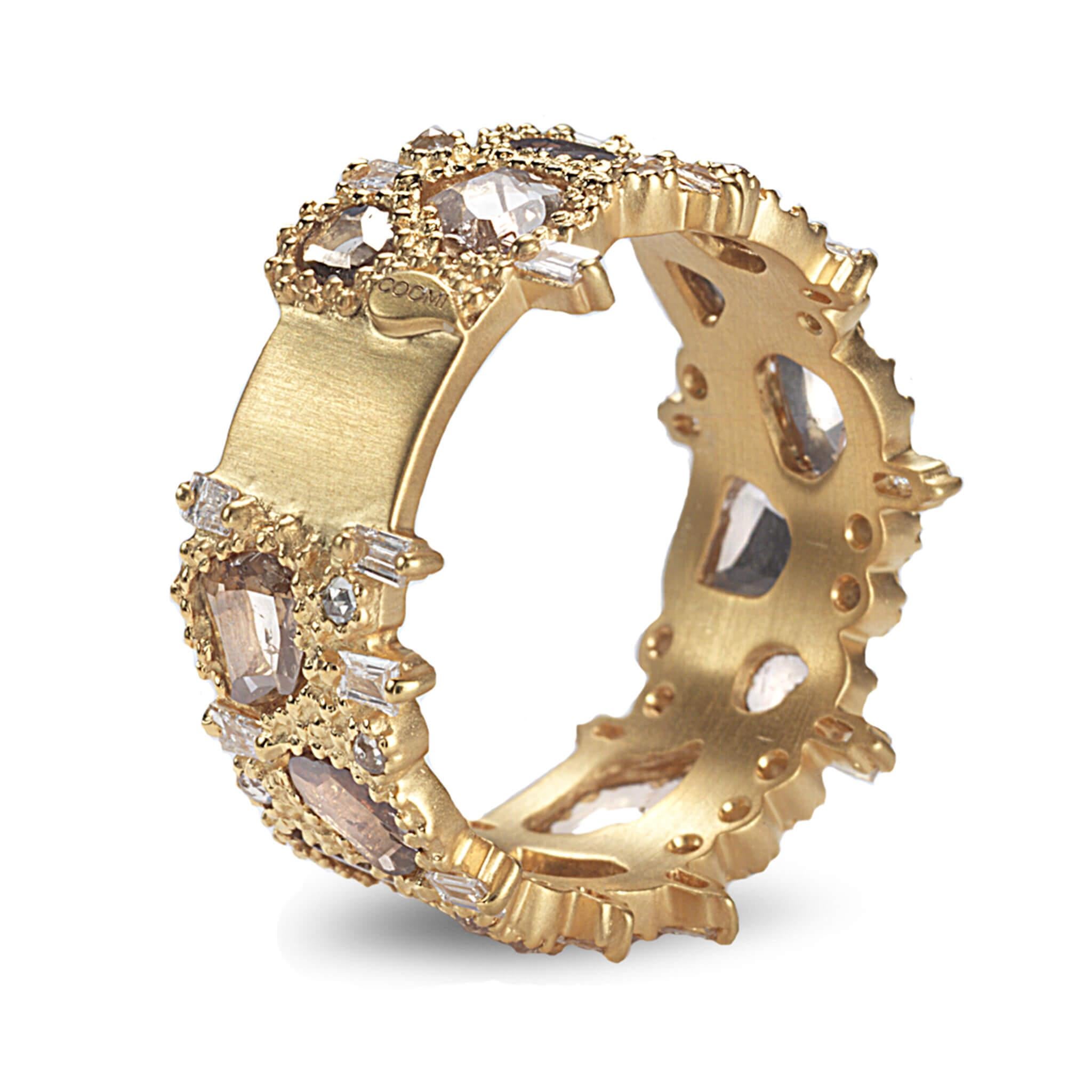 Coomi Luminosity band ring set in 20K yellow gold with 1.88cts diamonds. Ring is currrently size 7, can be resized 2-3 business days.

Coomi’s Luminosity Collection consists of bold design and reflects light from within. Each uniquely natural rose