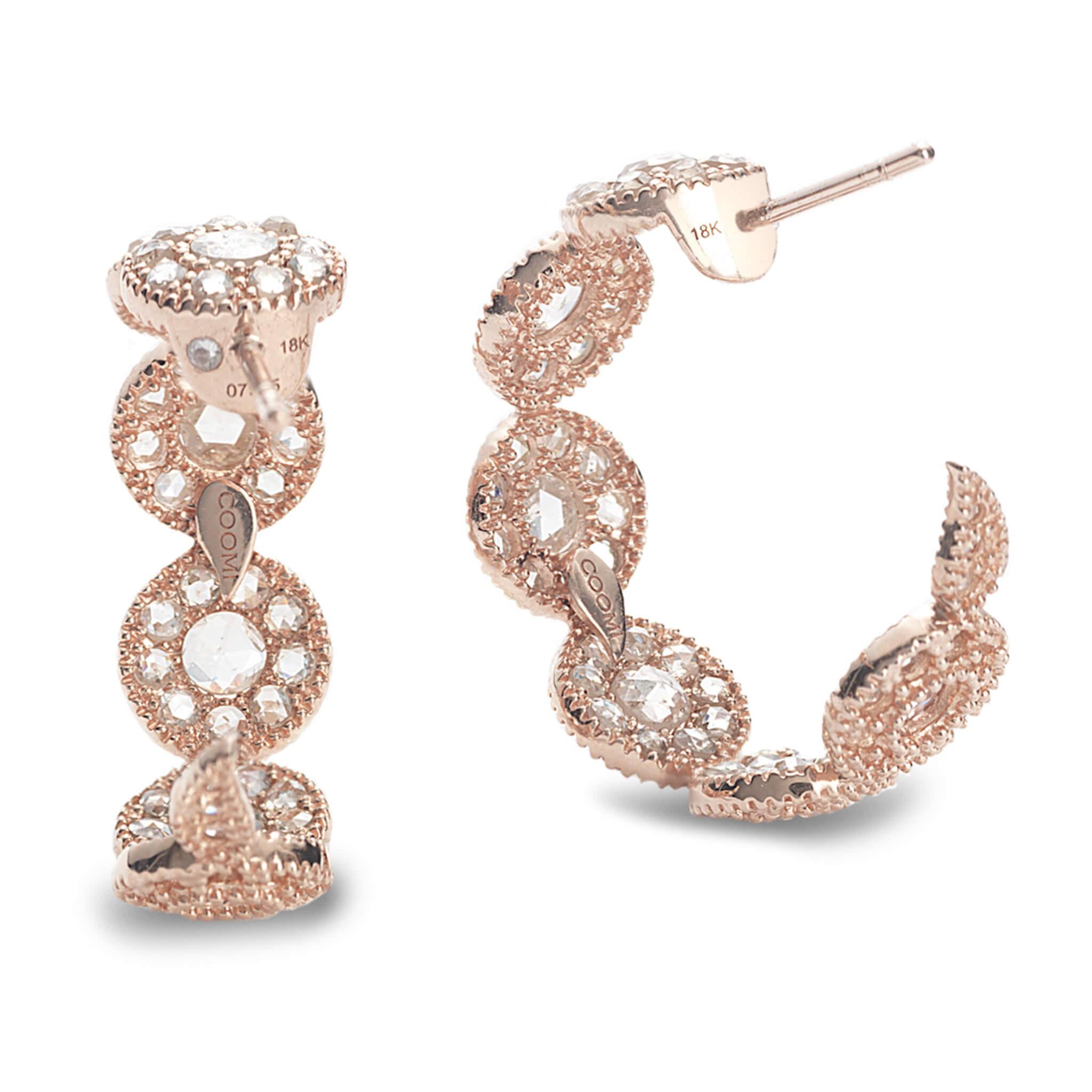 Coomi Eternity hoop earrings set in 20K rose gold with 3.18cts diamonds.

Coomi’s Eternity Collection is inspired by continuity and wholeness represented by the immortal idea of having no beginning and no end.

Shapes such as circles and ovals