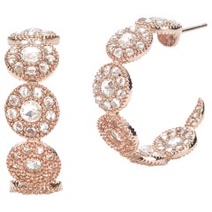 Antique Coomi 20 Karat Rose Gold Eternity Diamond Hoop Earrings