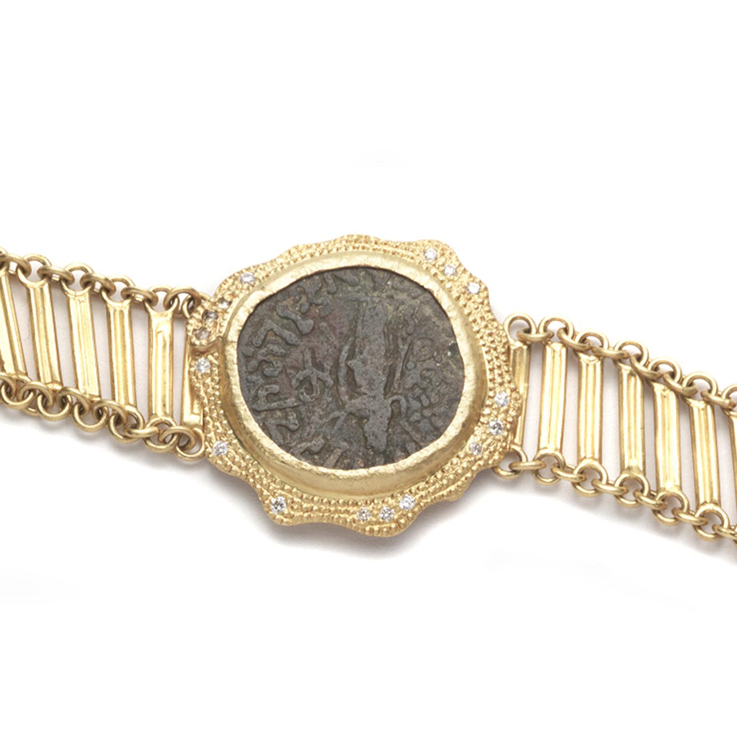 Artisan Coomi 20K Antique Coin Bracelet with Diamond For Sale