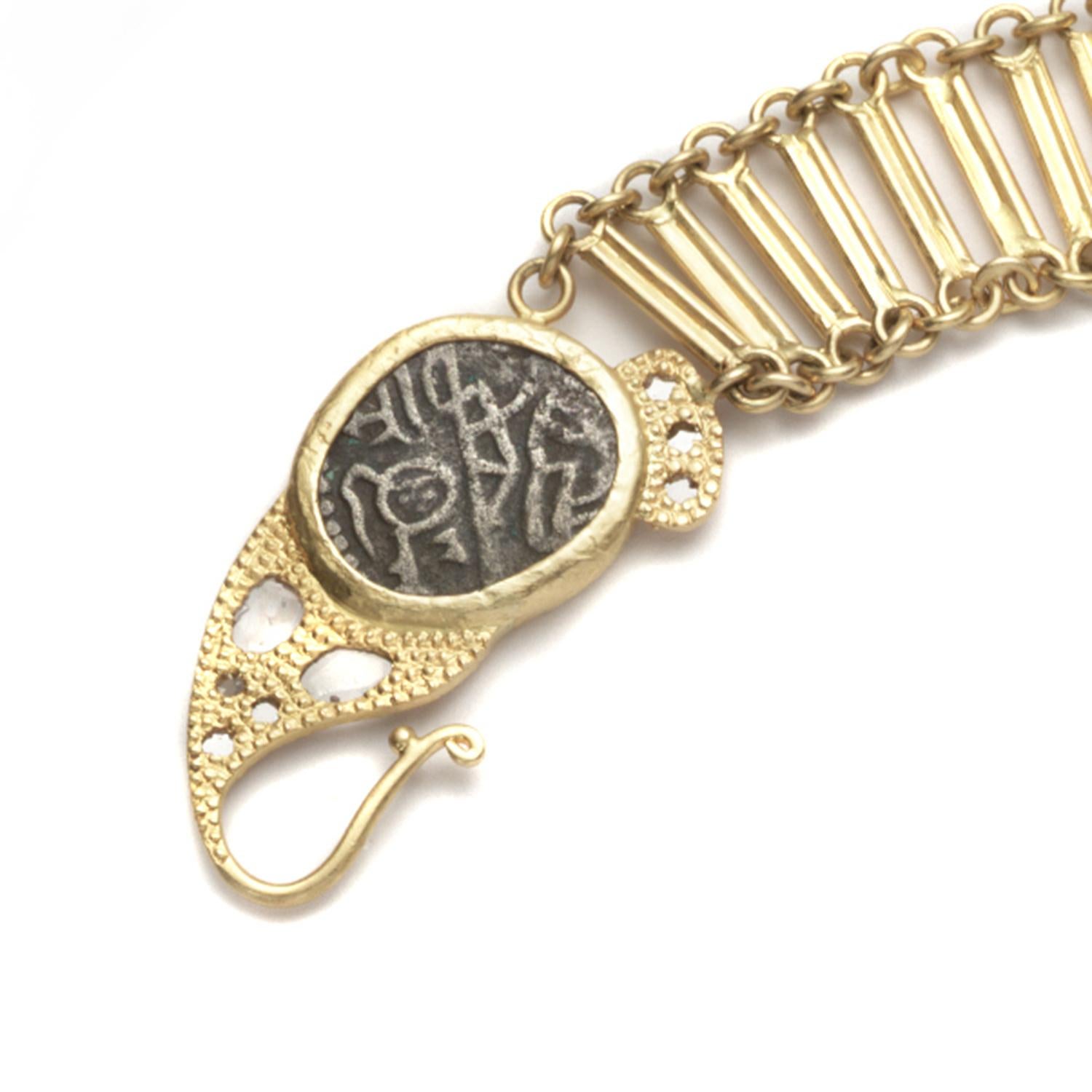 Women's or Men's Coomi 20K Antique Coin Bracelet with Diamond For Sale