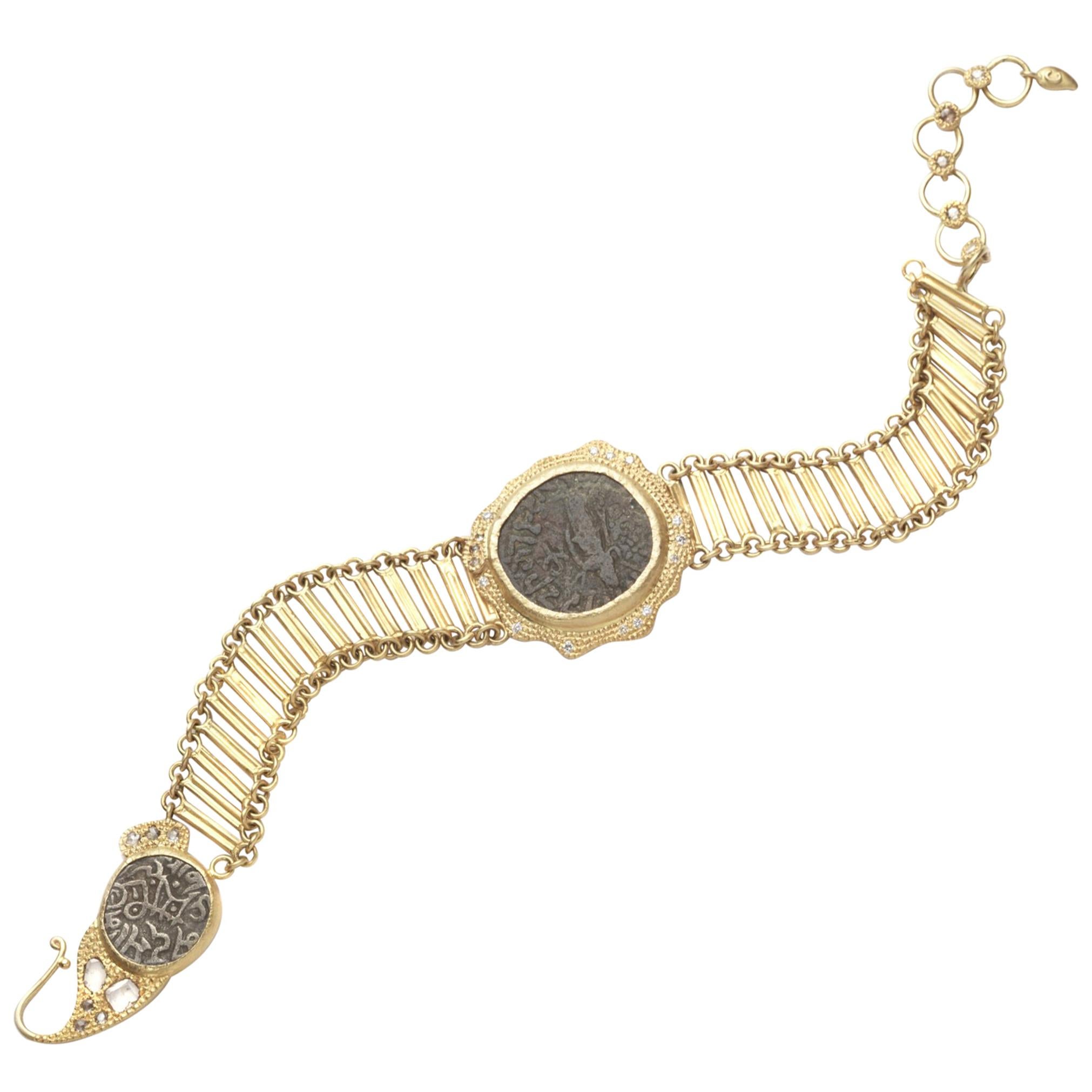 Coomi 20K Antique Coin Bracelet with Diamond For Sale