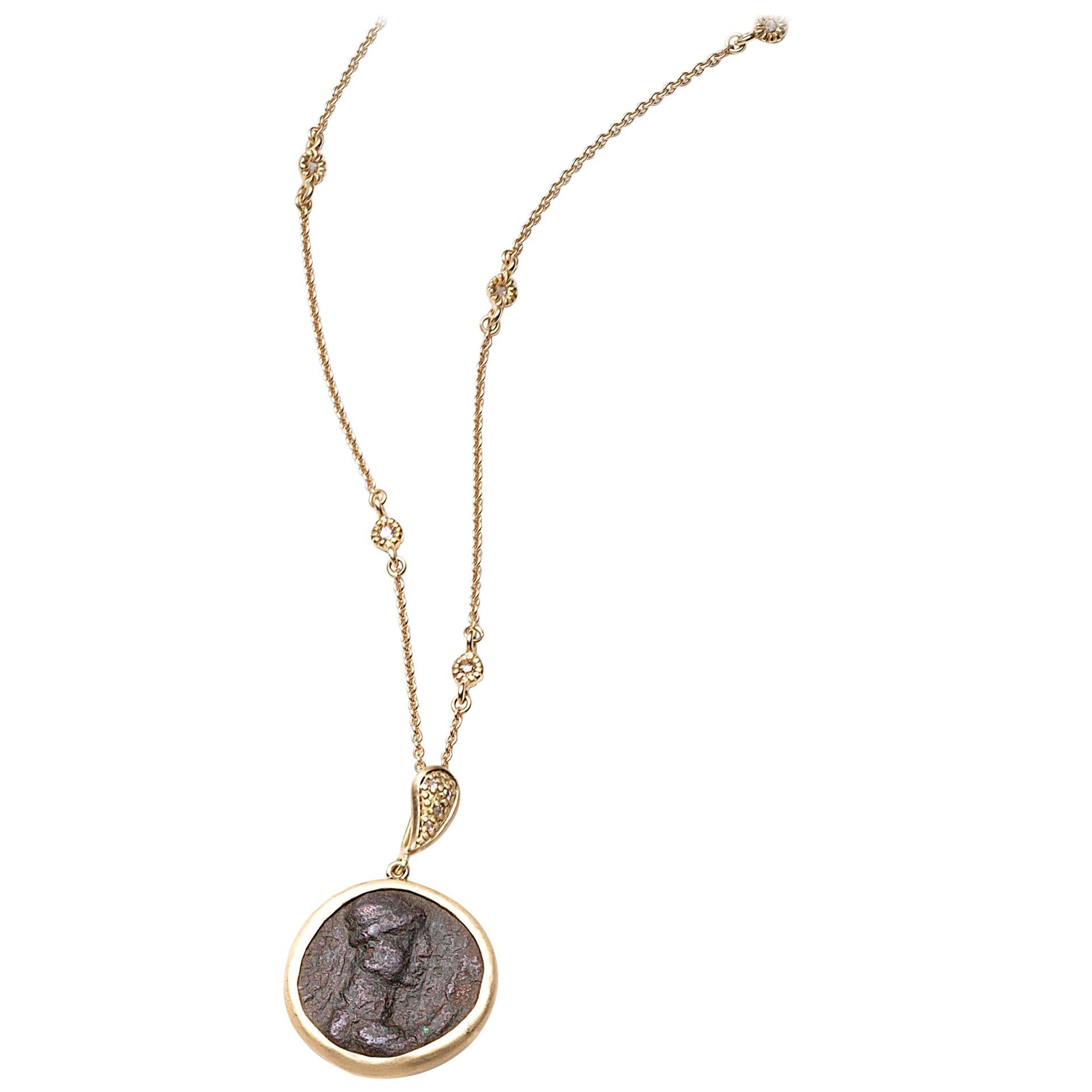 Coomi 20K Antique Coin Pendant Necklace with Diamonds For Sale