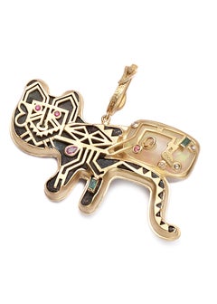 Coomi 20K Antique Feline Pendant with Diamonds, Opal, Emerald, and Sapphire