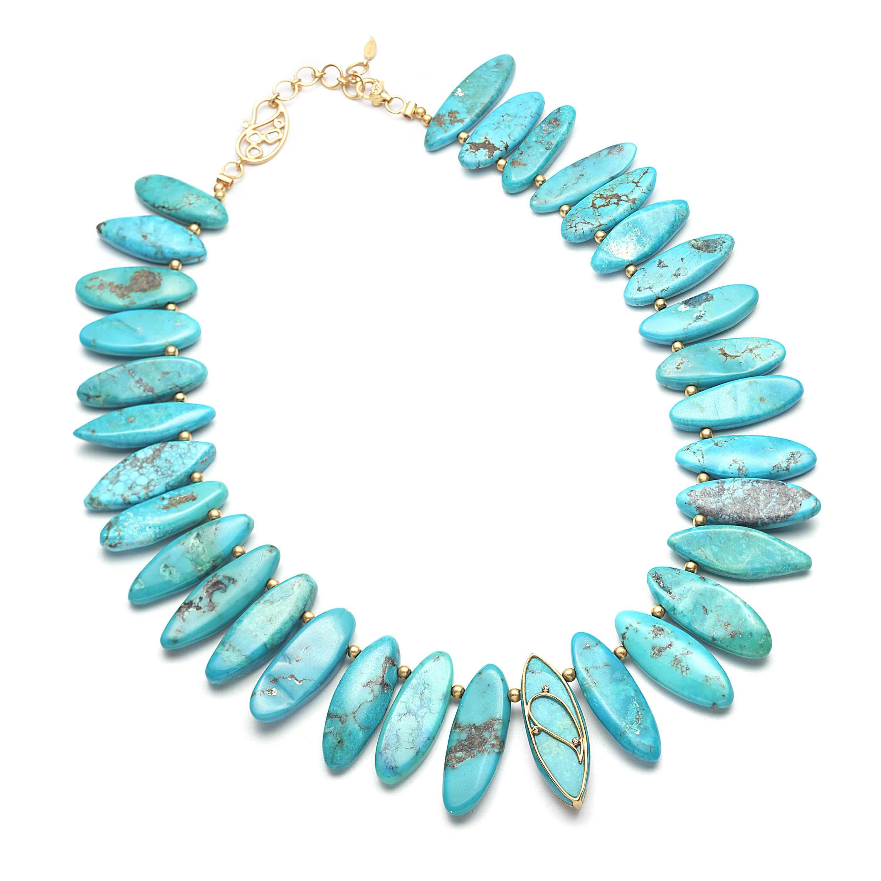 Artisan Coomi 20K Gold, Turquoise, Sapphire, Diamond Necklace For Sale
