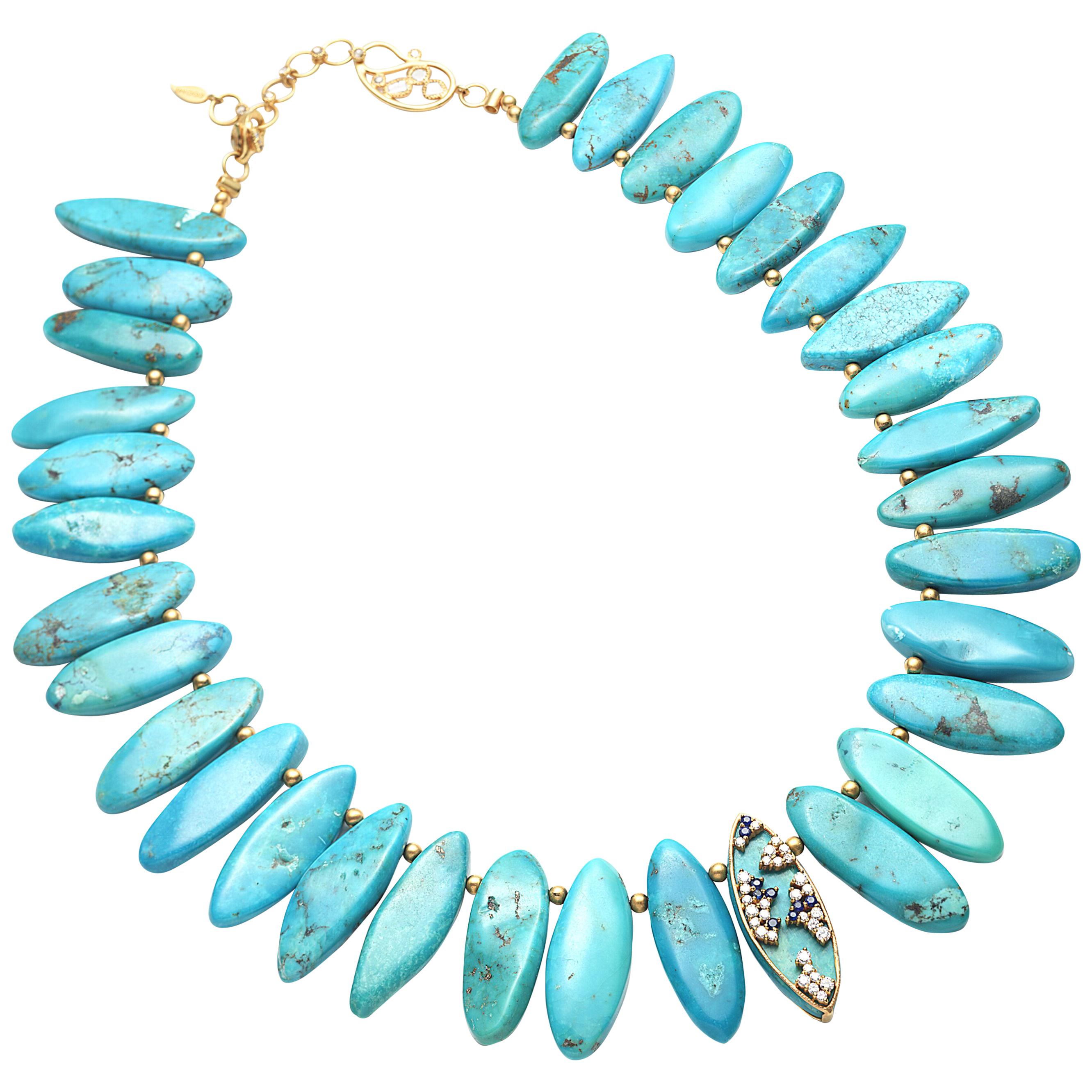 Coomi Collier en or 20 carats, turquoises, saphirs et diamants