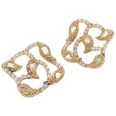 Coomi 20K Vine Post Earrings with Brilliant and Rose Cut Diamonds