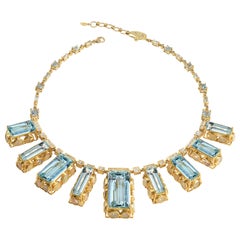 20 Karat Aquamarine and Opal Statement Necklace