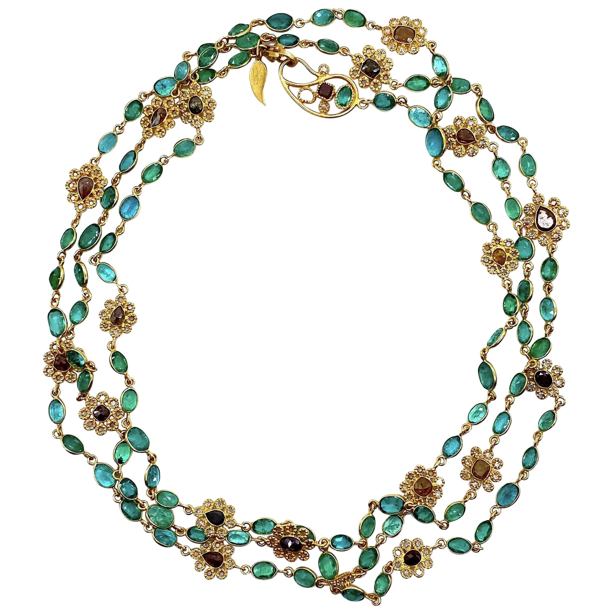 Coomi Affinity Emerald Flower Necklace in 20 Karat Gold