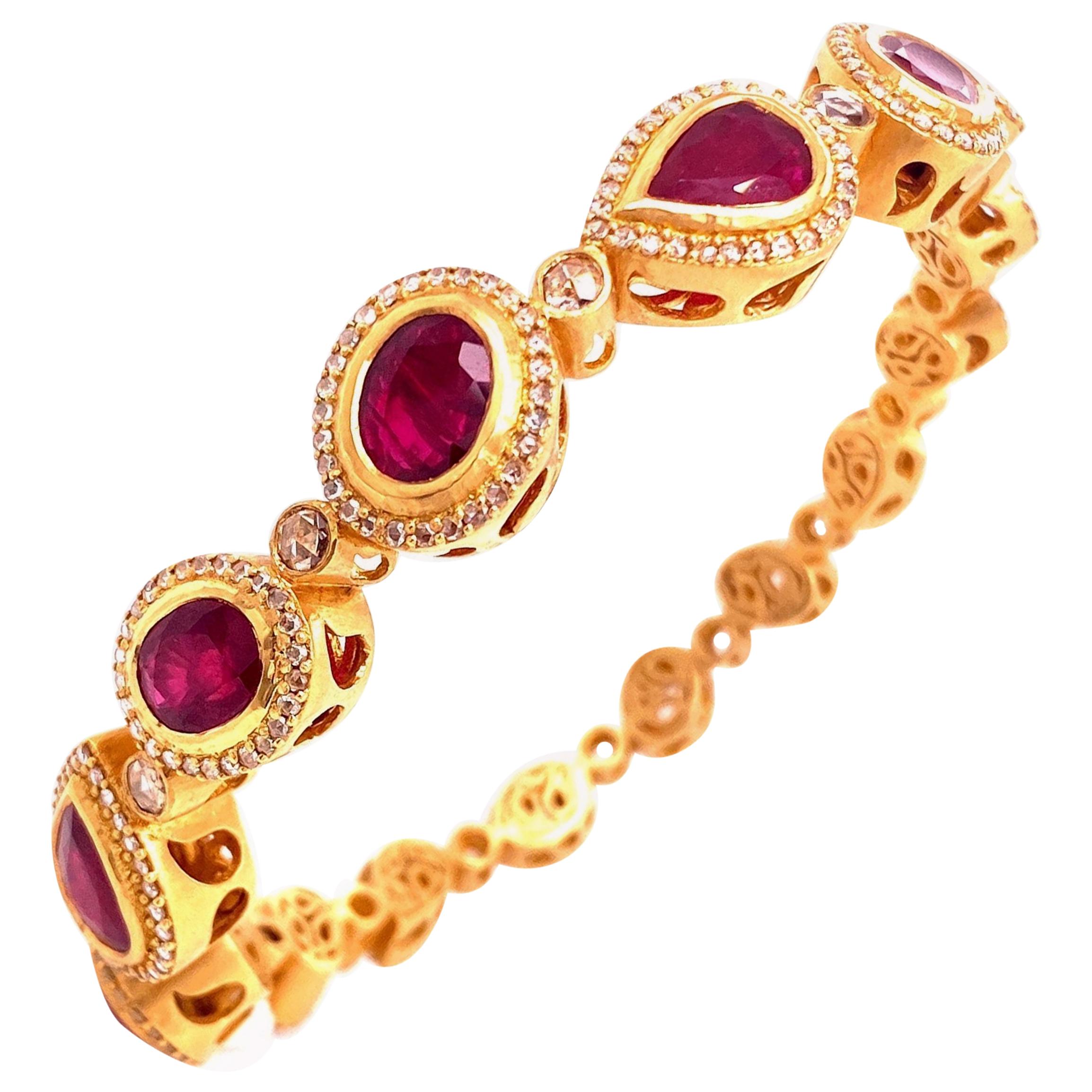 Coomi Affinity Ruby and Diamond Bracelet Set in 20 Karat Gold For Sale