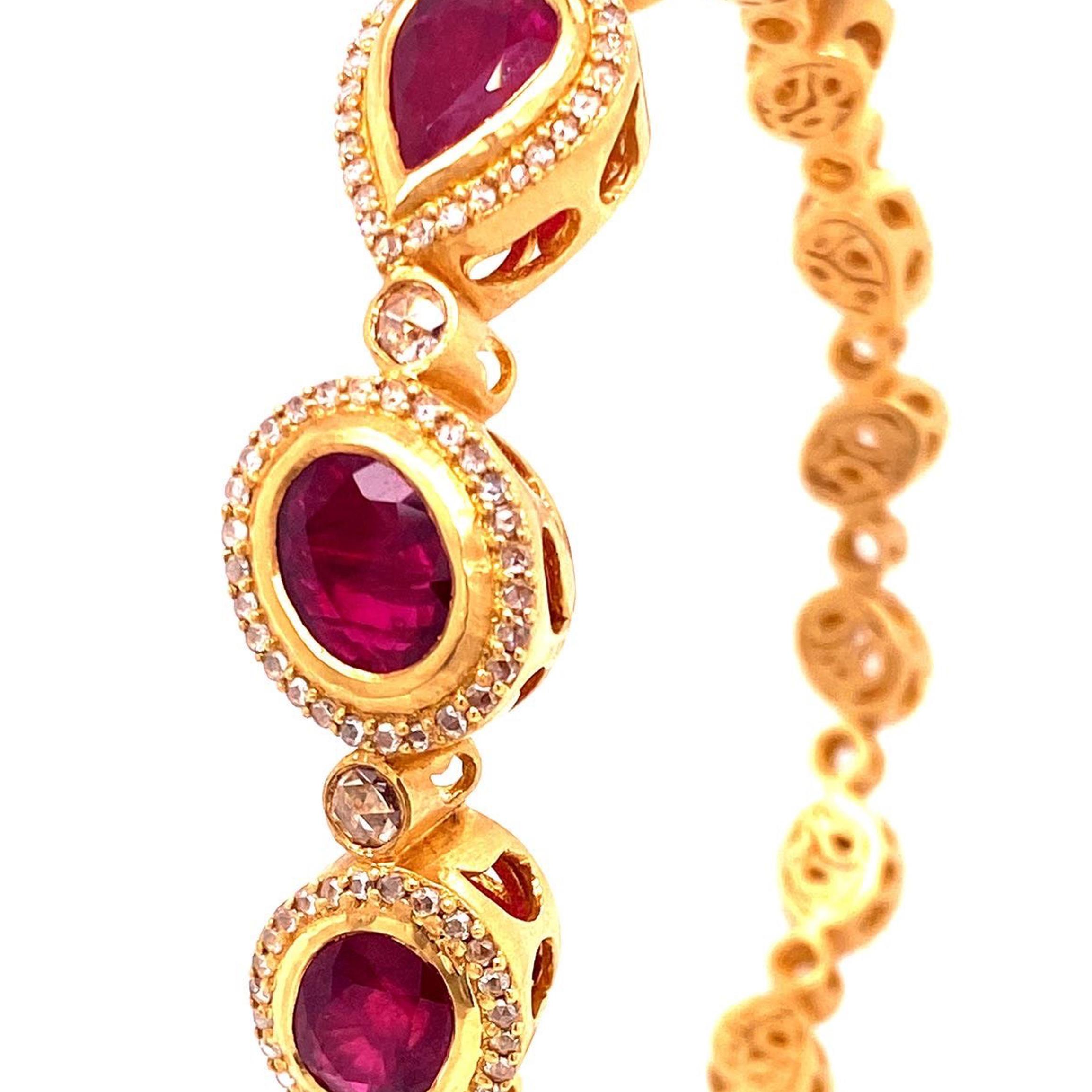 Mixed Cut Coomi Affinity Ruby and Diamond Bracelet Set in 20 Karat Gold For Sale