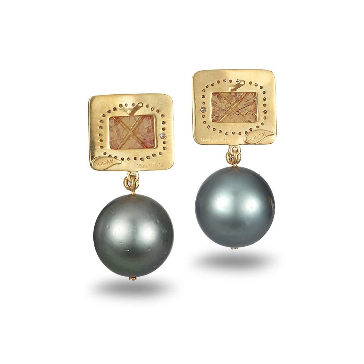 Hand made Coomi Affinity collection earrings set in 20K yellow gold with 7.50cts mandarin garnet, 47.08cts gray South Sea pearls, and 0.55cts diamonds.