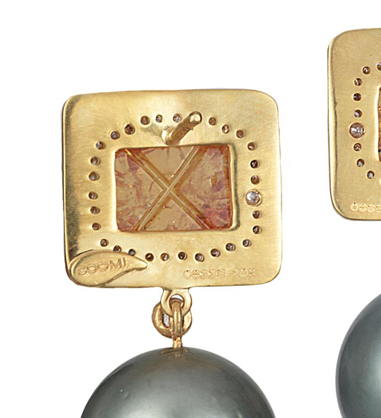 Rose Cut Coomi Carved Mandarin Garnet Gray South Sea Pearl Diamond 20Kt Gold Earrings For Sale