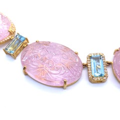 COOMI Collar de Morganita Tallada, Aguamarina y Diamantes en Oro Amarillo de 20 Kilates