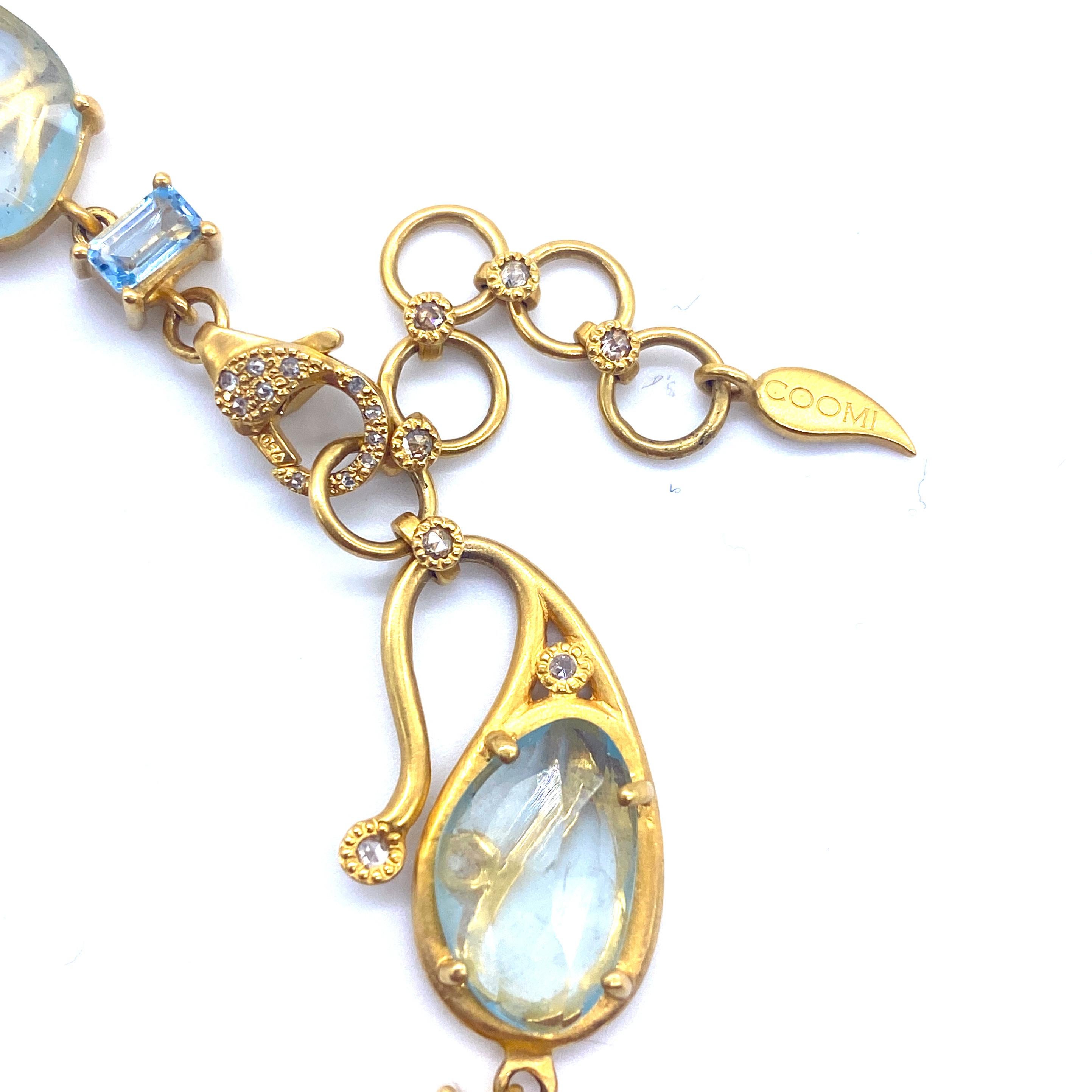 Artist COOMI Carved Morganite, Aquamarine and Diamond Necklace in 20 Karat Yellow Gold
