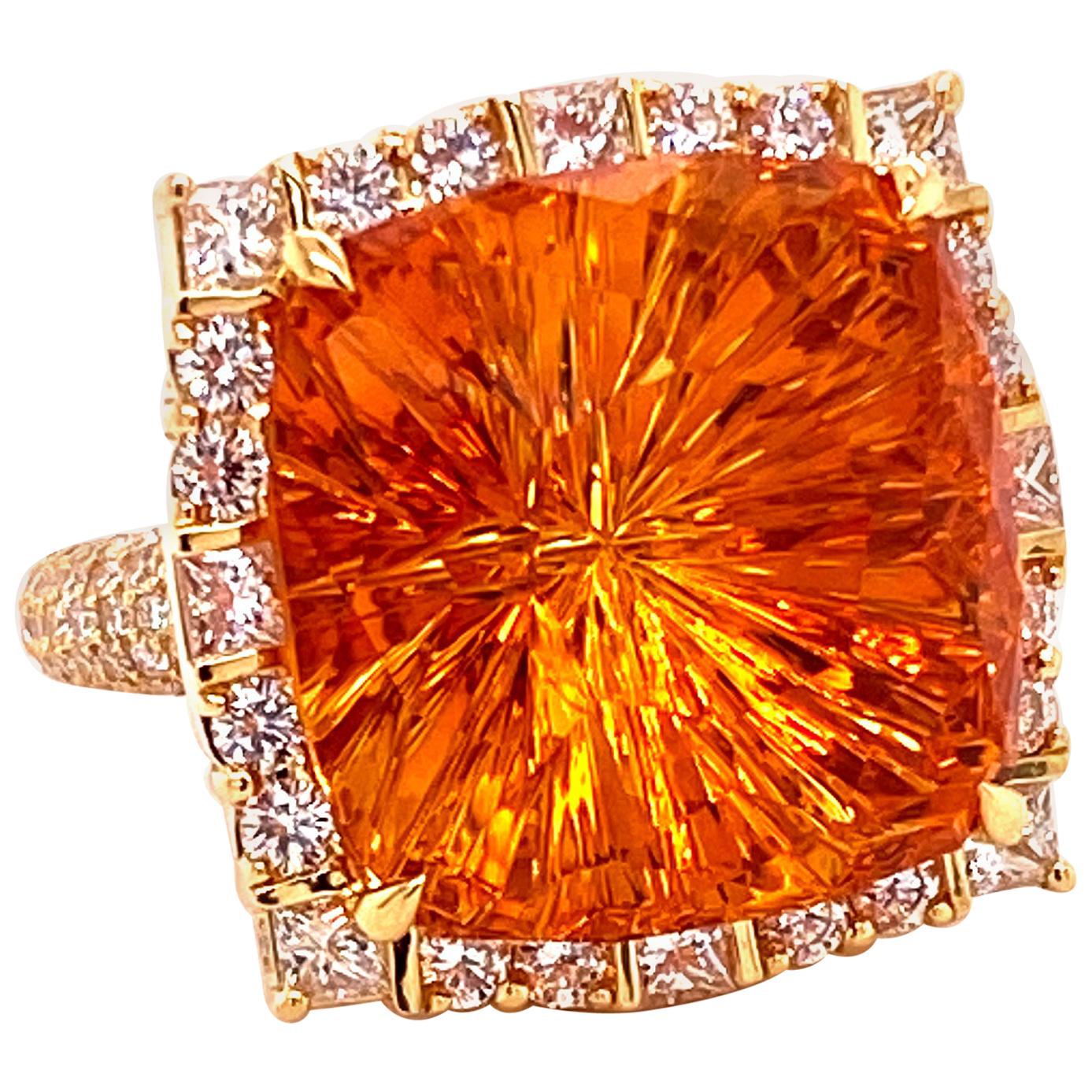 COOMI Madeira Citrine and Diamond Cocktail Ring Set in 20 Karat Yellow Gold