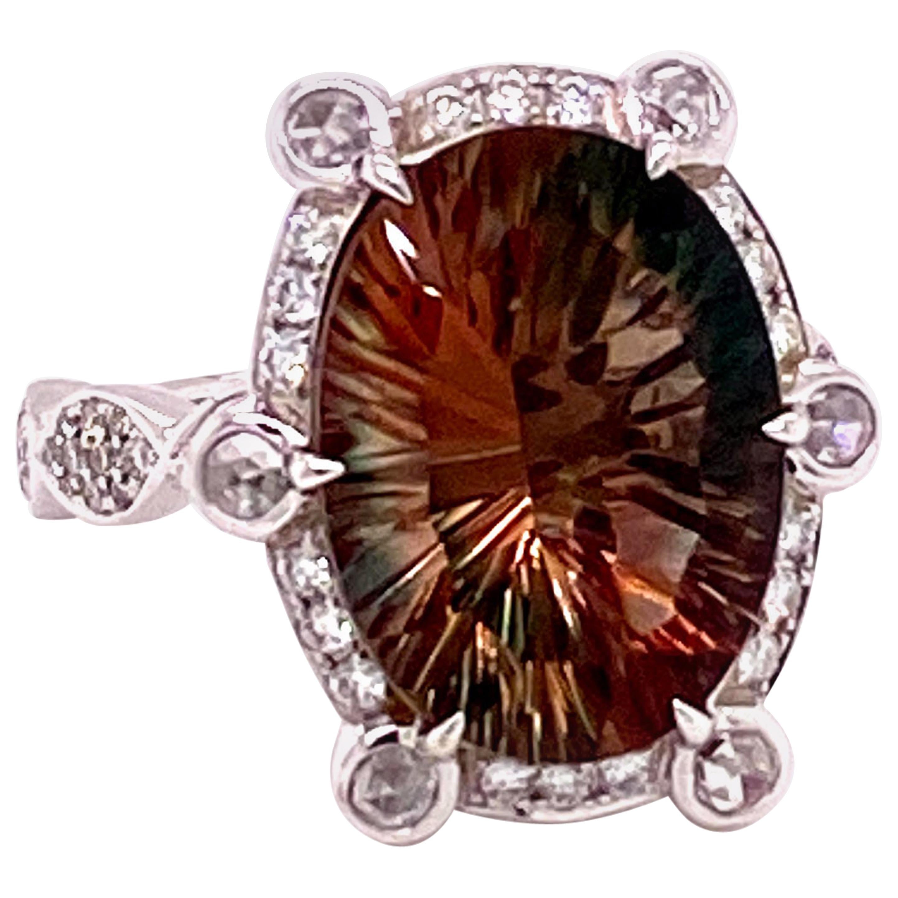 Coomi Sunstone and Diamond Cocktail Ring Set in 18 Karat White Gold