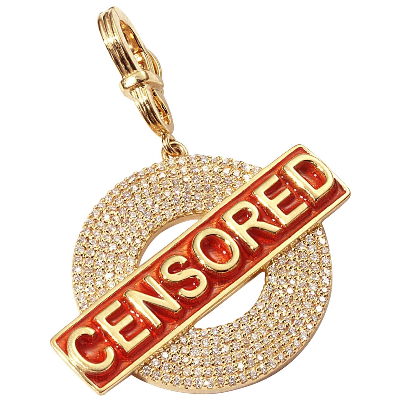 COOMI Uncensored "Censored" Diamond Pendant Set in 20 Karat Gold For Sale