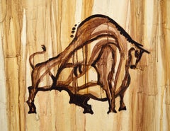 Grand taureau texturé en terre cuite de grande taille du milieu du siècle