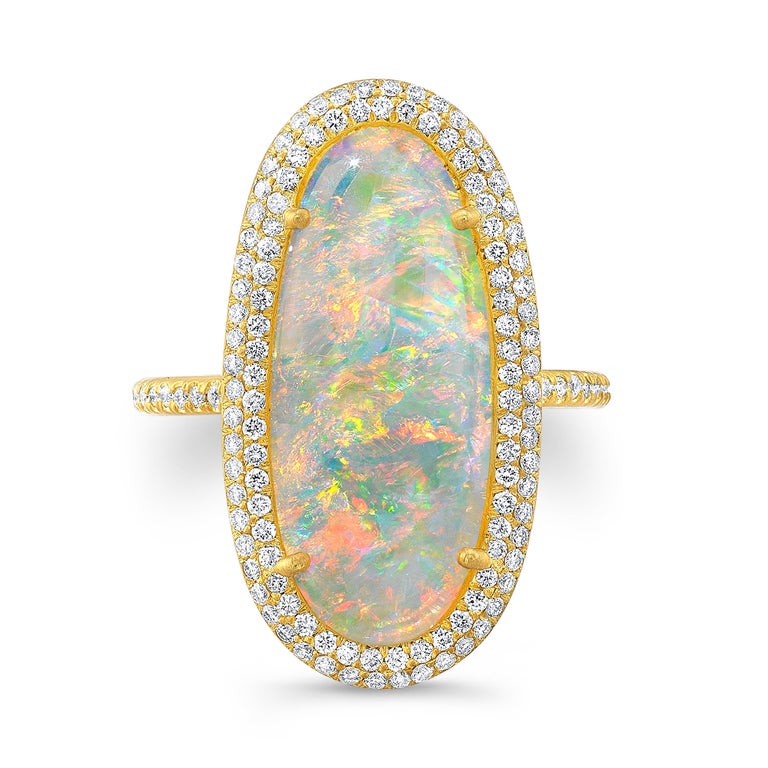 Coober Pedy Opal and Diamond Pave Ring in 18k Yellow Gold For Sale at
