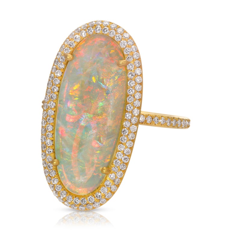 Coober Pedy Opal and Diamond Pave Ring in 18k Yellow Gold For Sale at