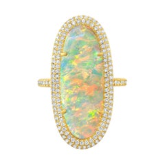 Coober Pedy Opal and Diamond Pave Ring in 18k Yellow Gold