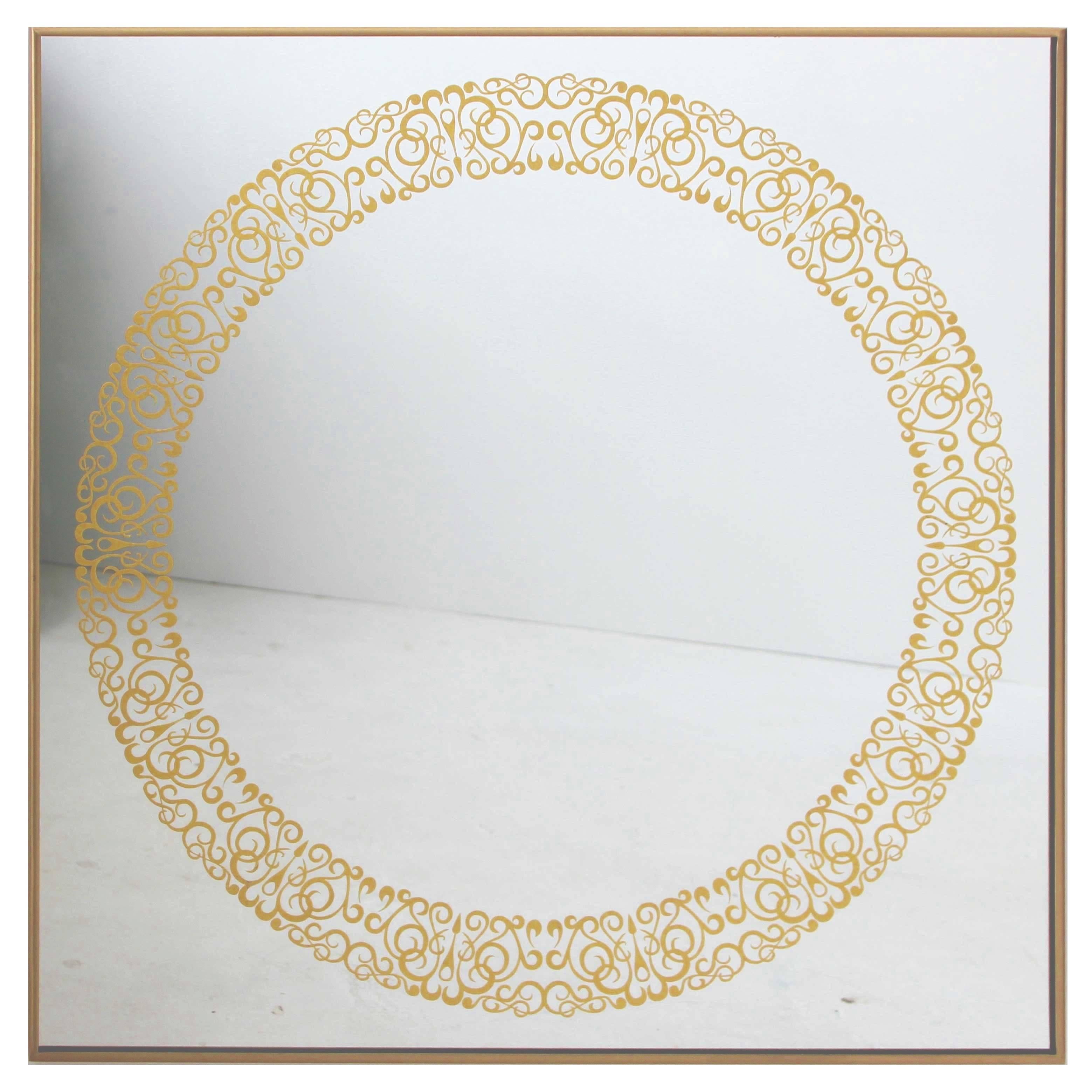 Unique Cooper Mirror - 24-Carats Gold Hand-Guilded Etched Pattern & Brass Frame For Sale