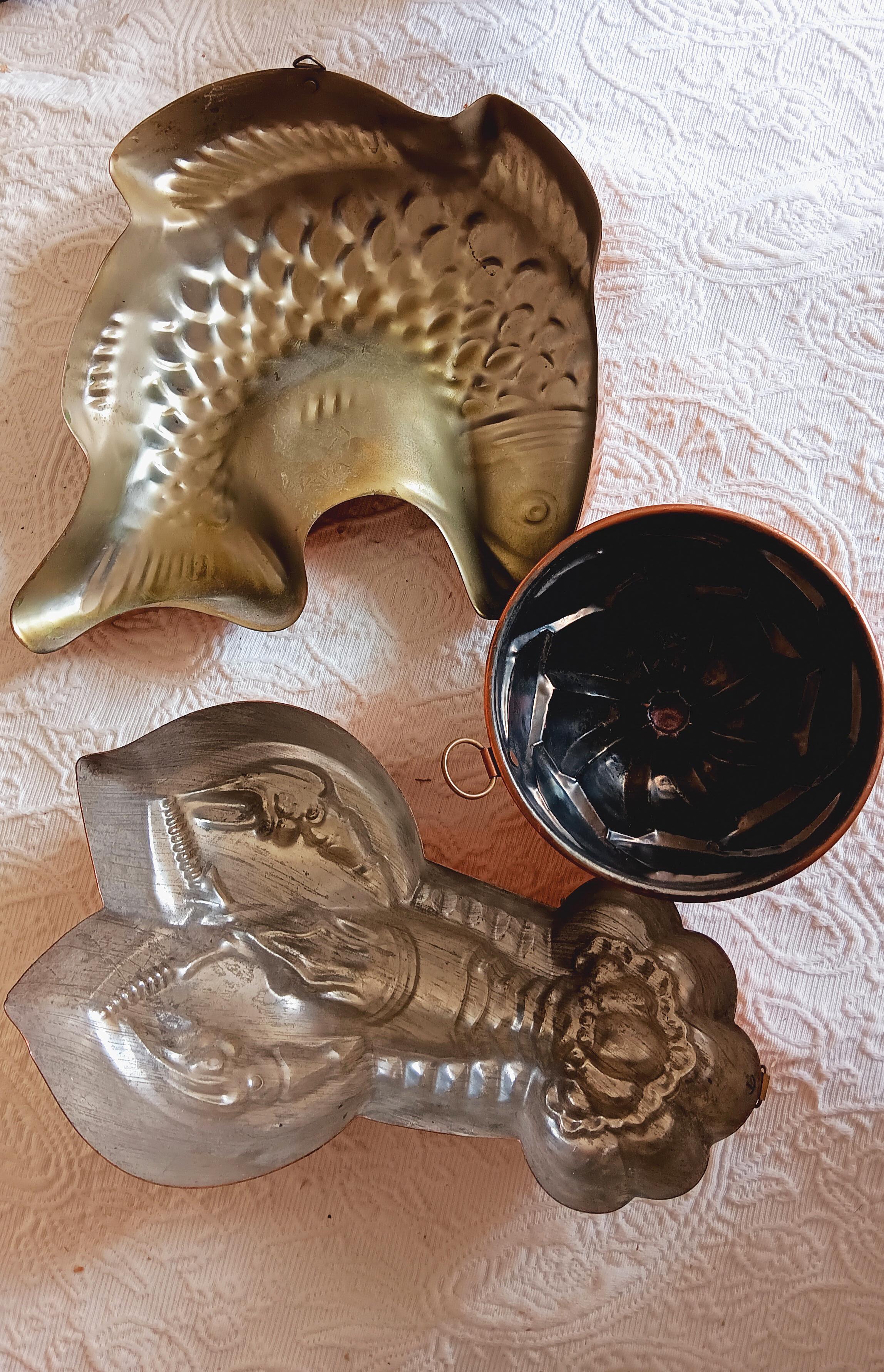 XX secolo Stampi Cooper per cucina Pesce e aragosta Decorazione da parete Lotto 3 in vendita