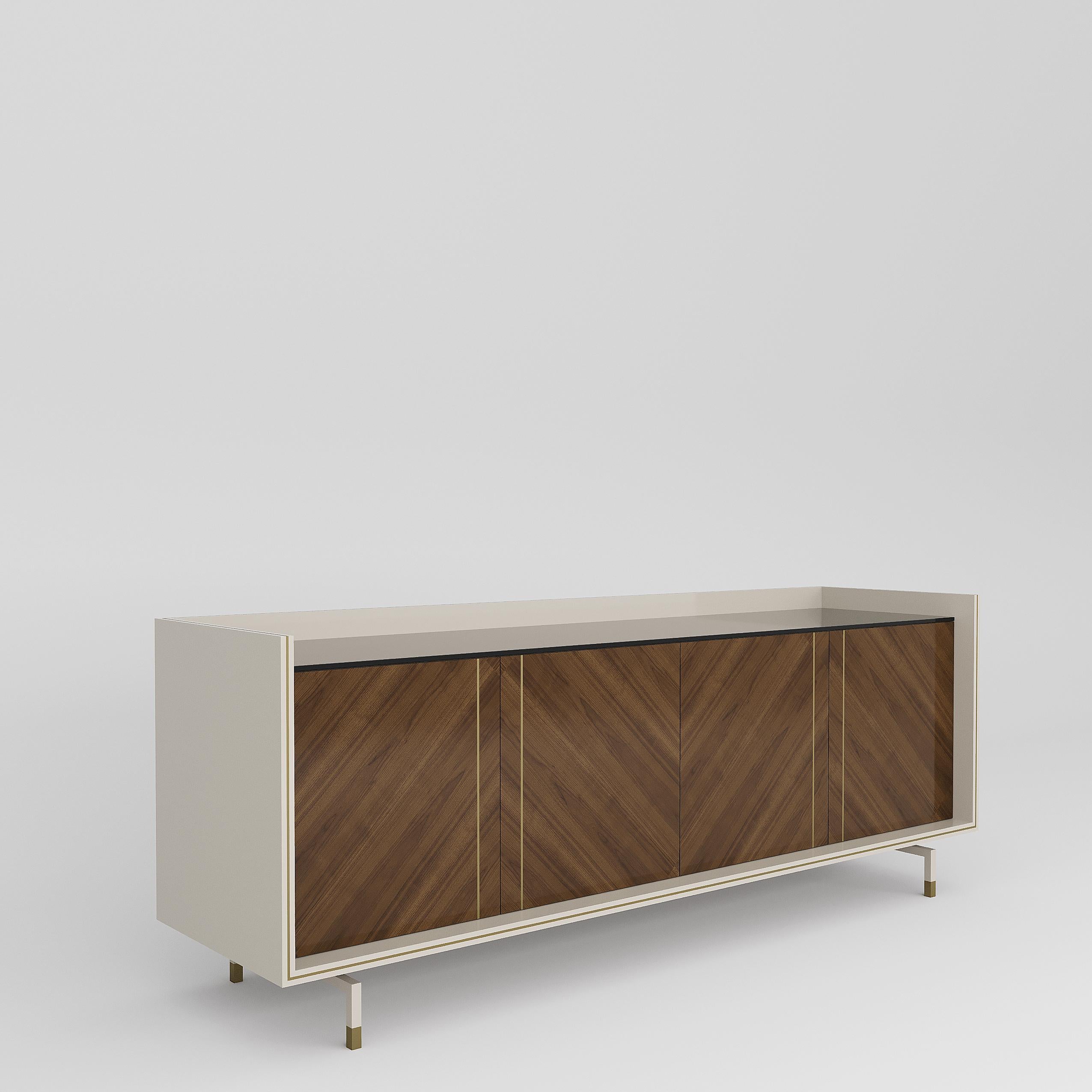 Modern COOPER wood sideboard with Antique Brass details For Sale