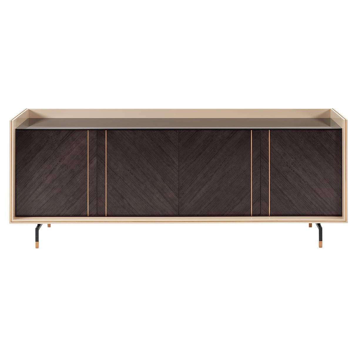 COOPER wood sideboard with Antique Brass details For Sale