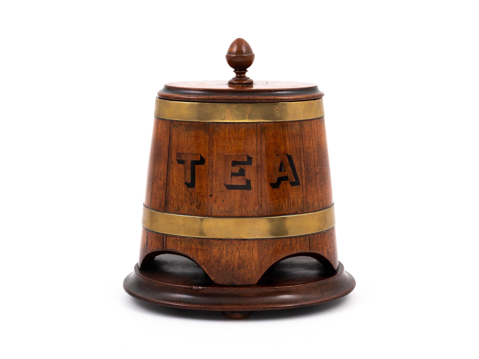 Early Victorian Coopered Barrel Advertising Tea Caddy For Sale