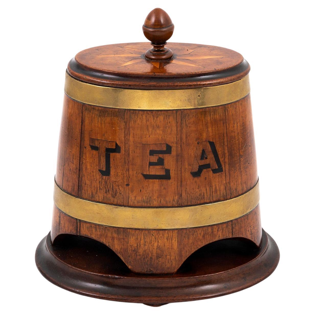 Coopered Barrel Advertising Tea Caddy For Sale