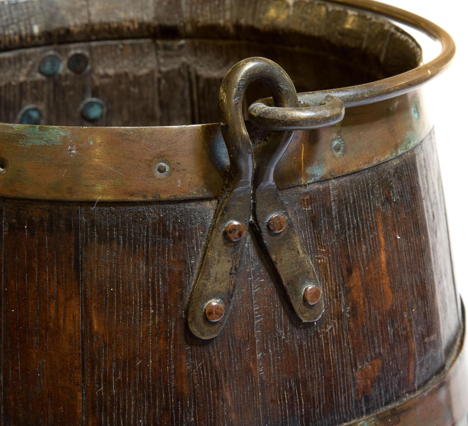 British Coopered Oak and Brass Bucket, circa 1900 For Sale