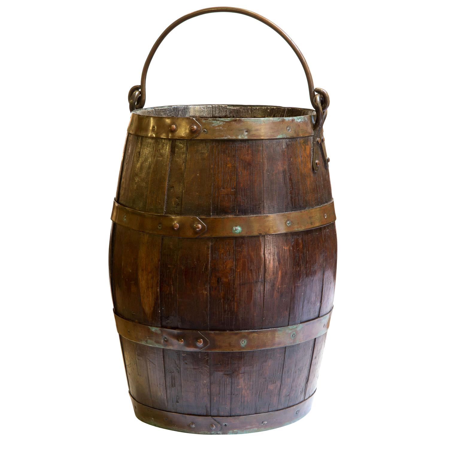 Coopered Oak and Brass Bucket, circa 1900 For Sale