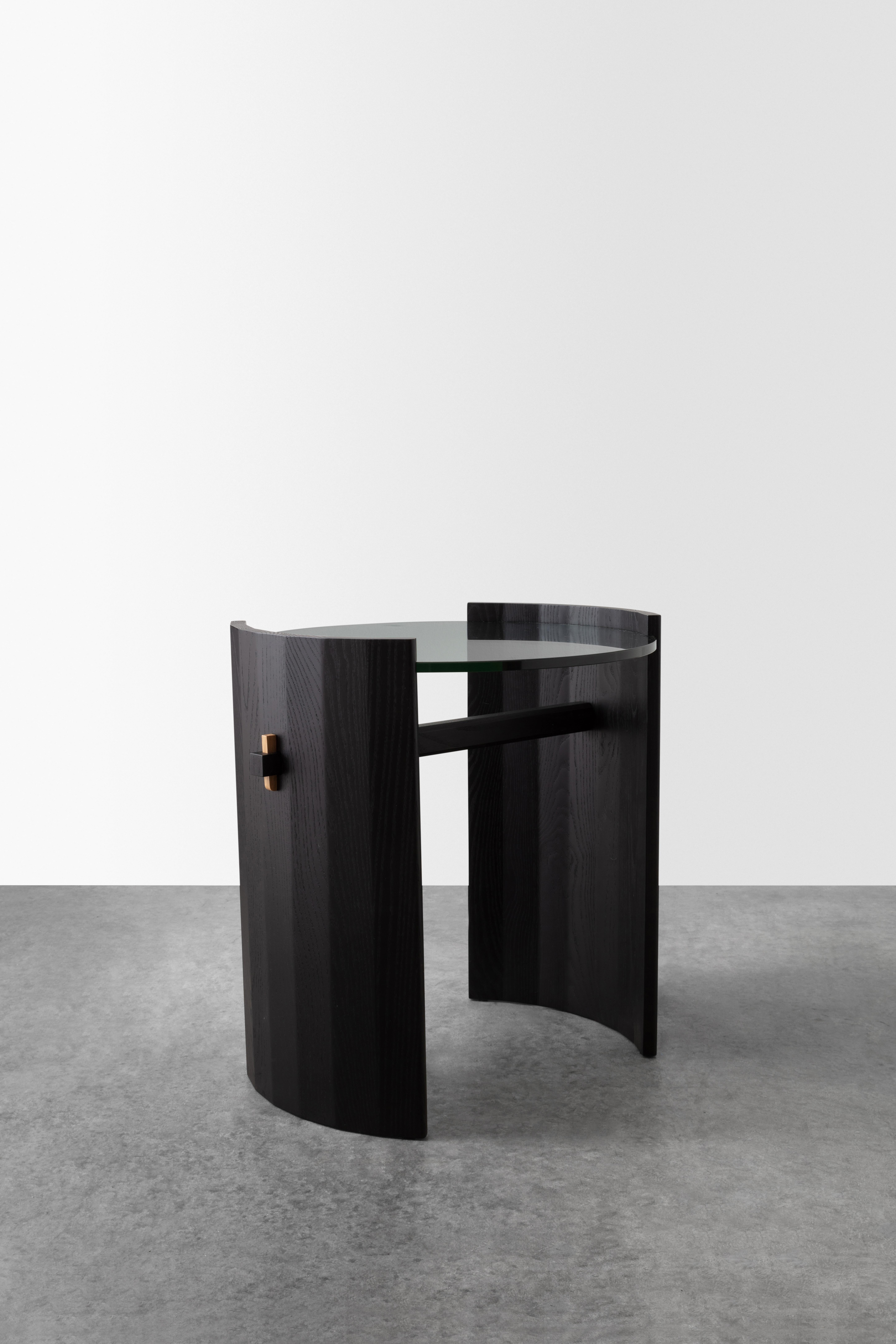 Faceted Coopered Side Table / Nightstand, Black For Sale