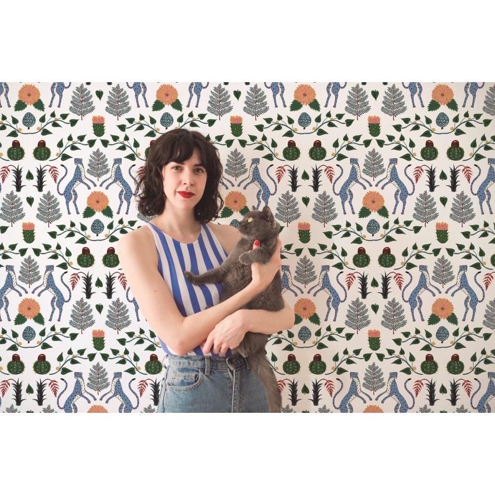 Organic Modern Coordonné Cheetahs Azul, Blue Wallpaper, Non-woven, Barcelona, Spain. For Sale
