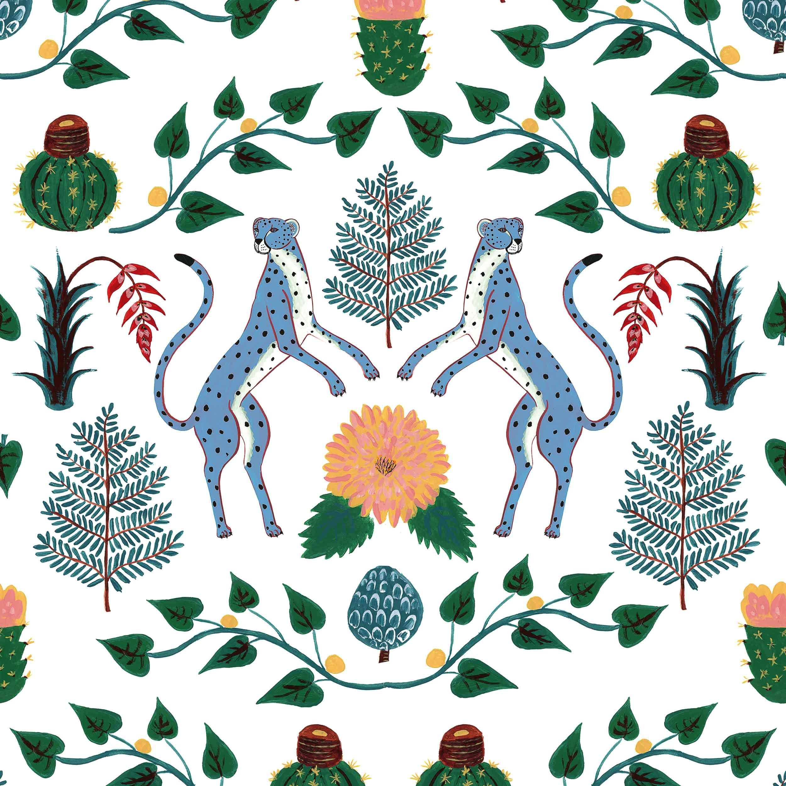Contemporary Coordonné Cheetahs Azul, Blue Wallpaper, Non-woven, Barcelona, Spain. For Sale