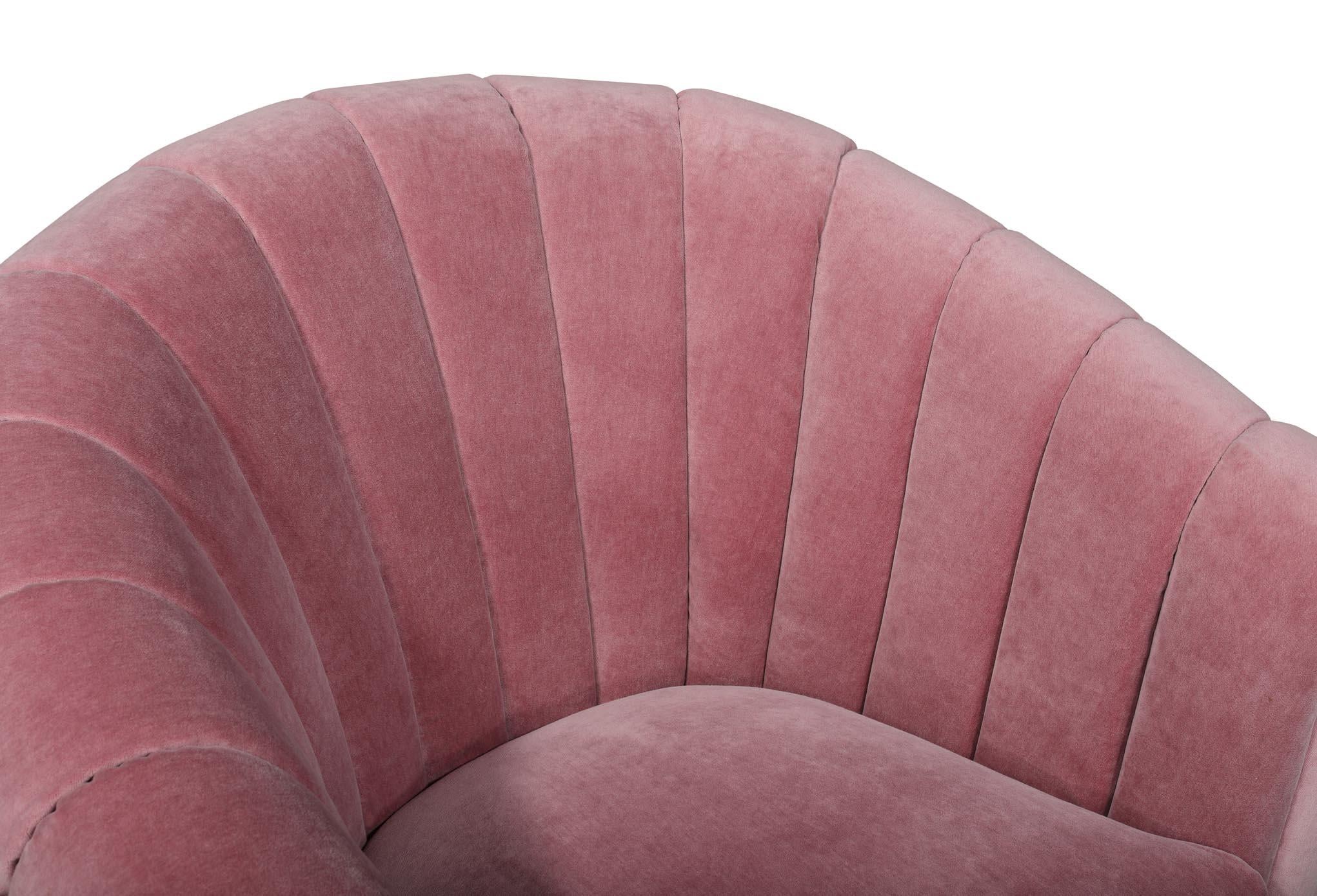 Drehbarer Copa-Sessel, gepolstert mit rosa Samt von Bow and Arrow (Moderne) im Angebot