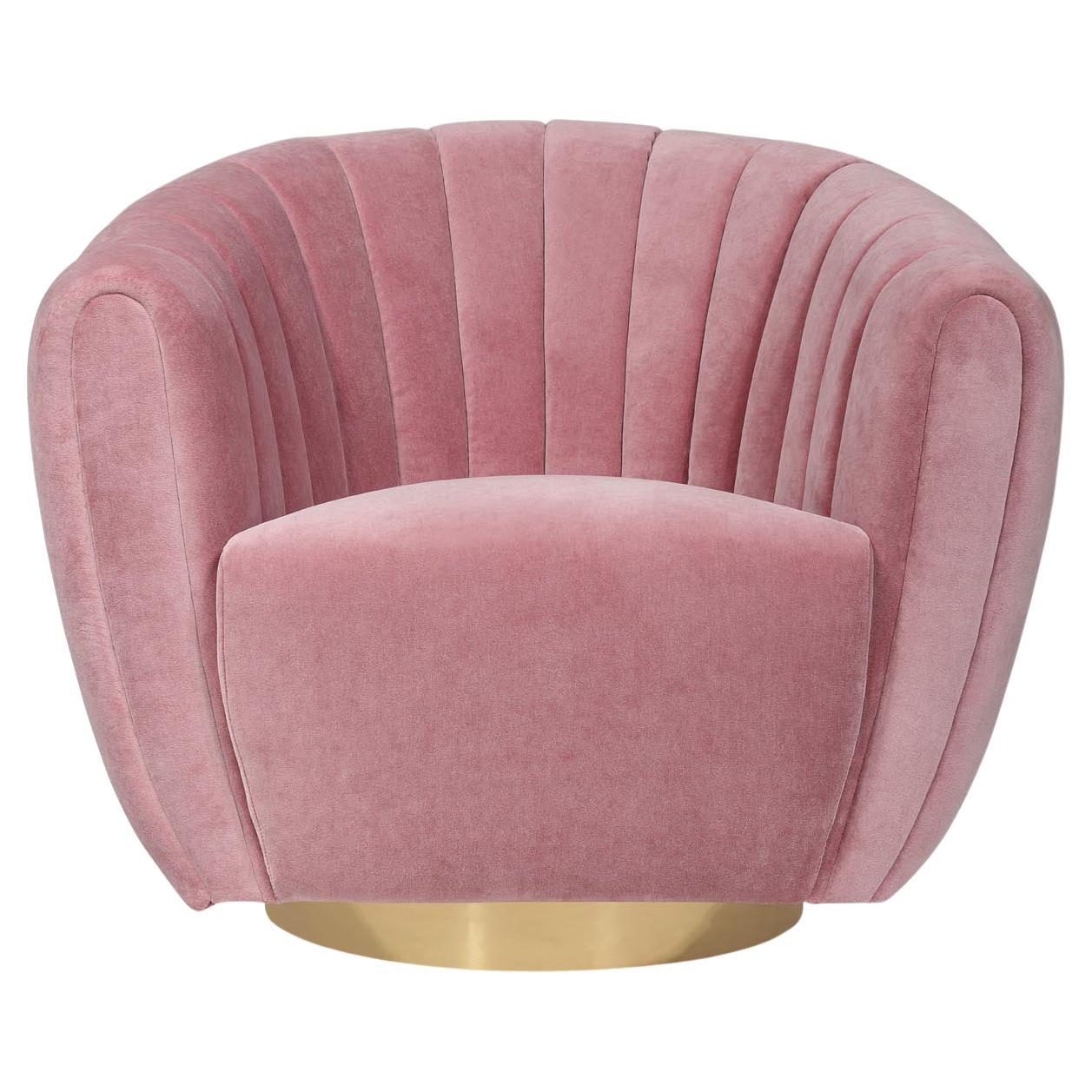 Swivel Copa armchair upholstered in pink velvet by Bow and Arrow