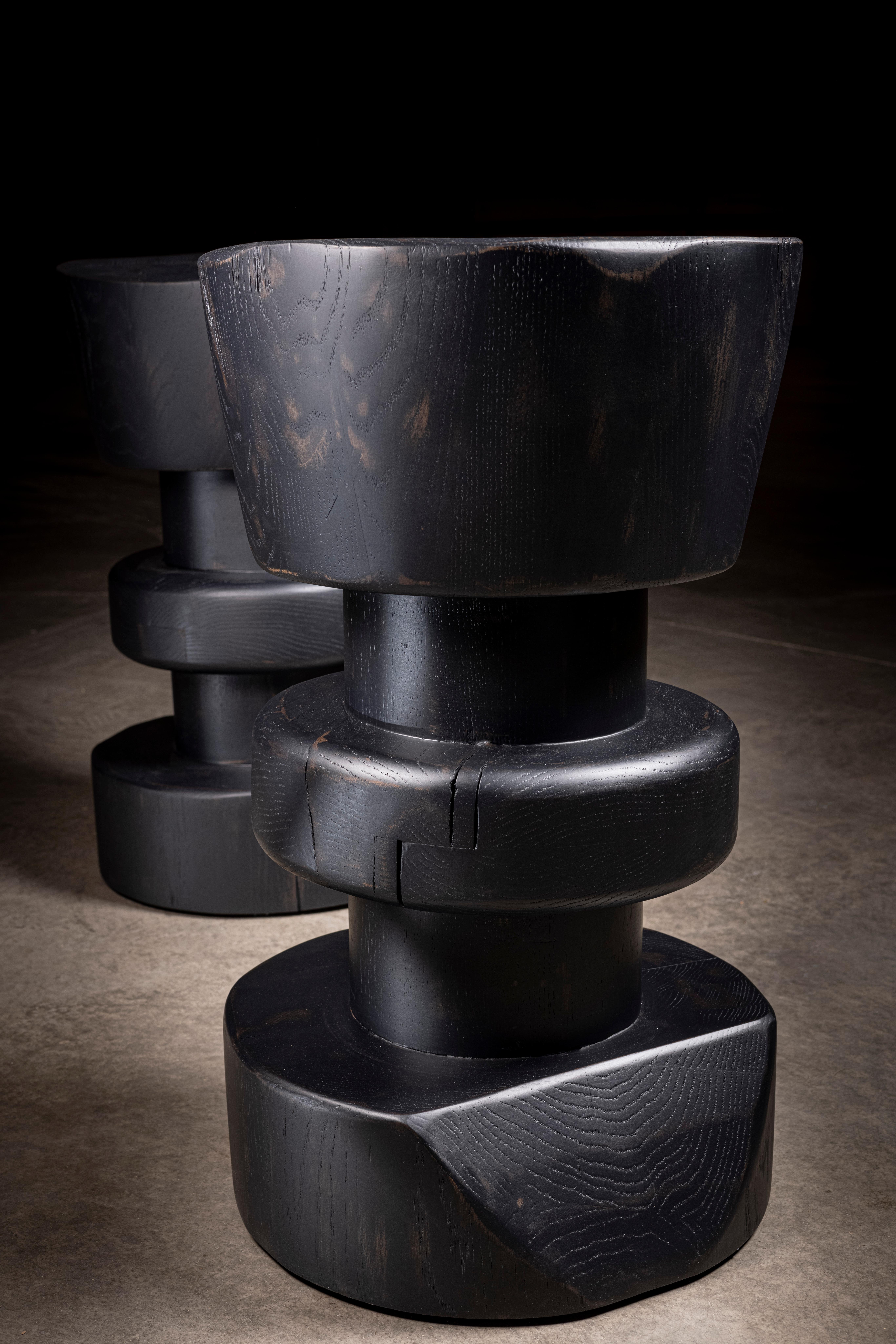 Solid Black Oak Copablanca Stool In New Condition For Sale In Los Angeles, CA