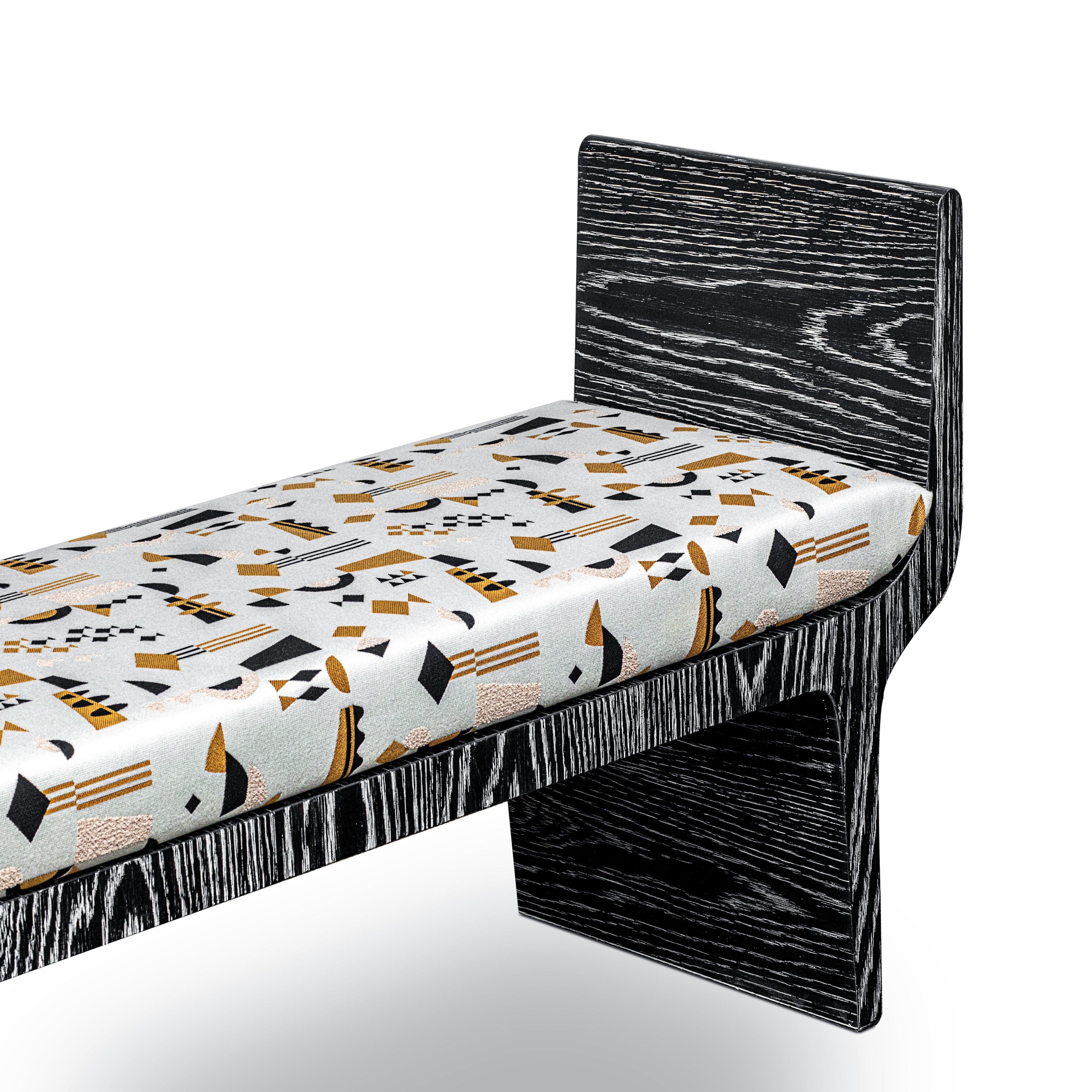 Fabric Copacabana Bench, Black Limed Oak by Duistt, Handcrafted in Portugal by Duistt For Sale