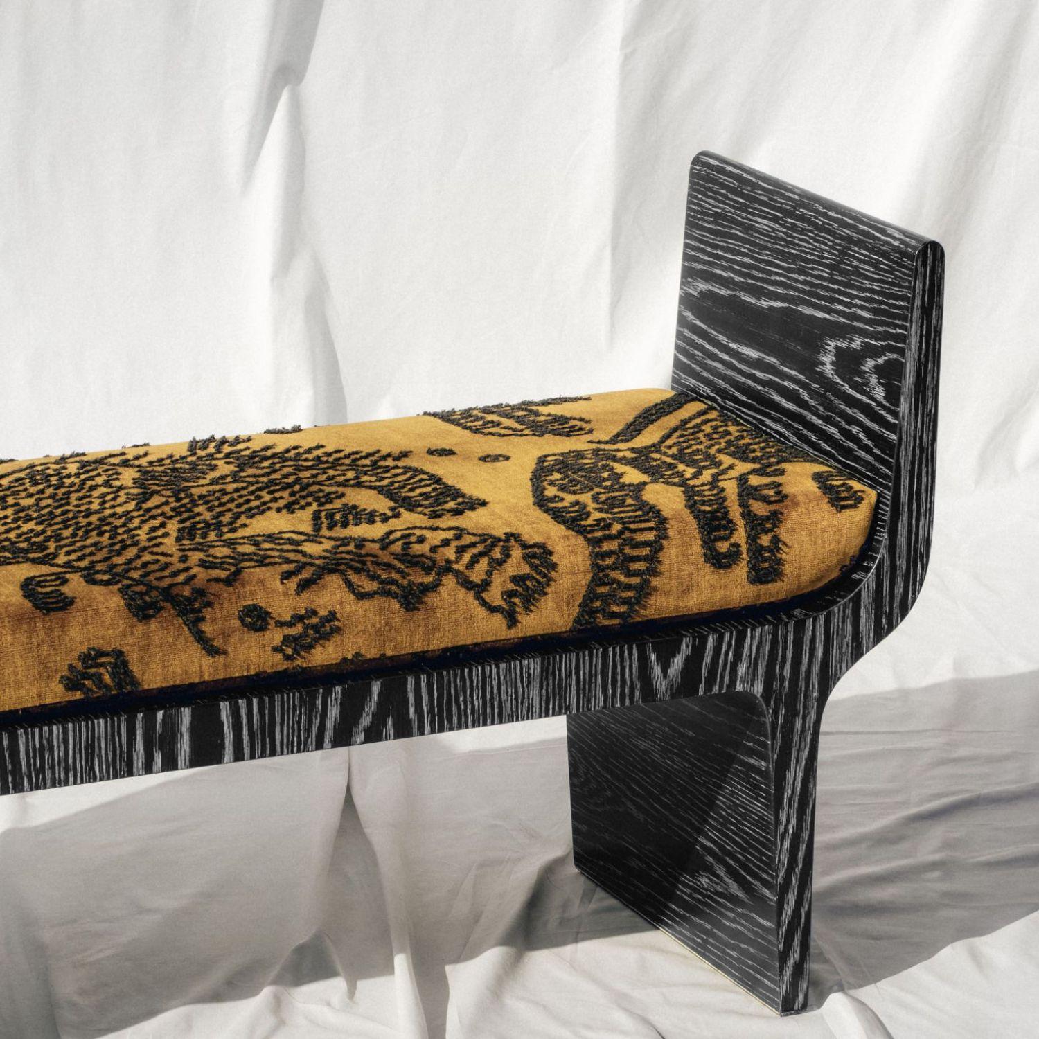 Portuguese Copacabana Bench, Black Limed Oak by Duistt, Handcrafted in Portugal by Duistt For Sale