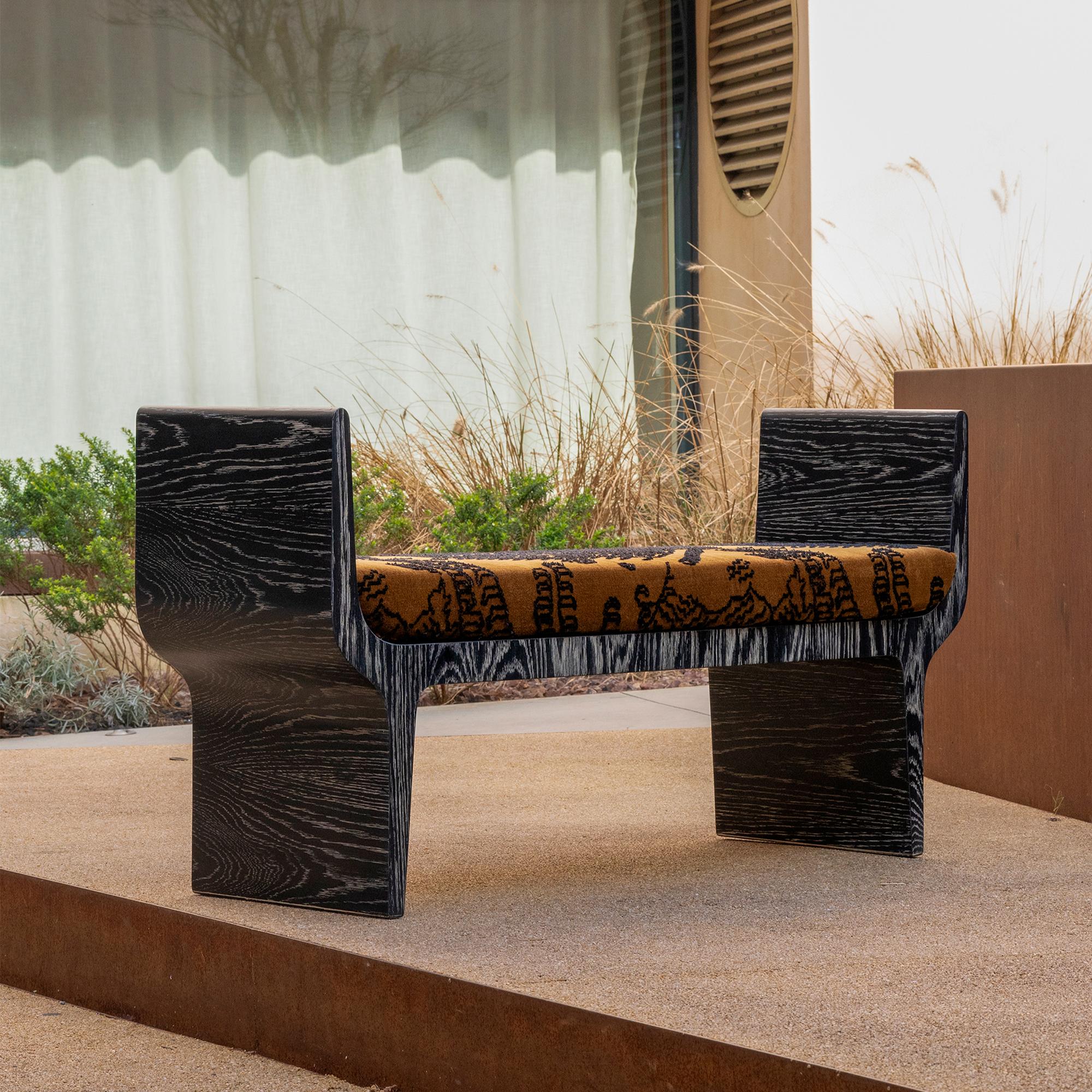 Fabric Copacabana Bench, Black Limed Oak by Duistt, Handcrafted in Portugal by Duistt For Sale