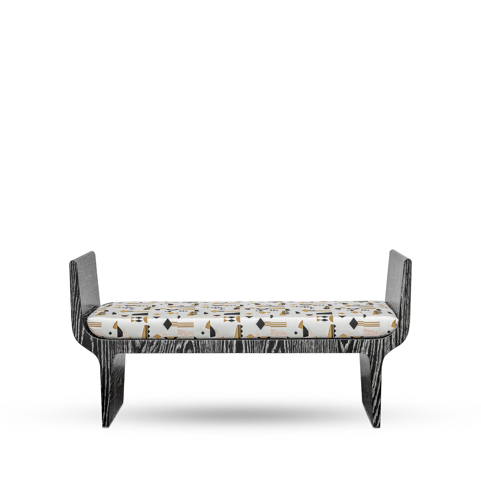 Copacabana Bench by Duistt
Dimensions: W 130 x D 40 x H 66 cm
Materials: Duistt Fabric Cushion, Black Limed Oak

The Copacabana bench, crafted with great attention to detail is part of the Copacabana collection inspired by the sidewalks of Rio de