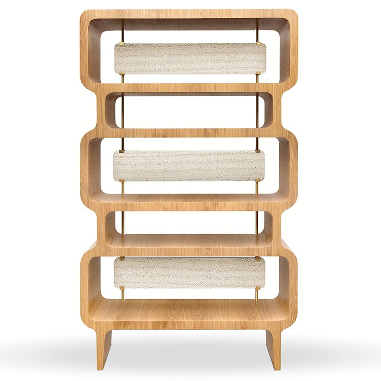 Copacabana Bookcase, Natural Oak and Travertine Details, Handcrafted by Duistt

The Copacabana bookcase is one of the pieces from the Copacabana collection that was influenced by the sidewalks of Rio de Janeiro, most recognized for their mosaic