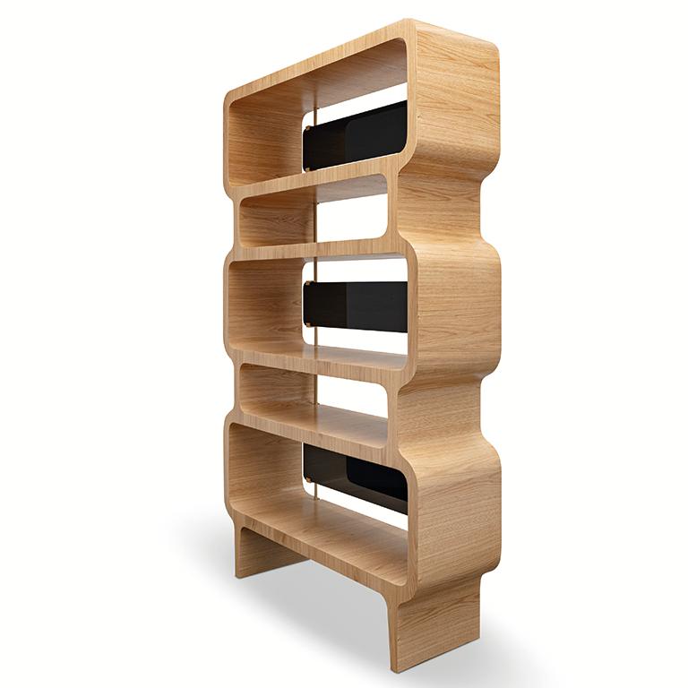 Portuguese Copacabana Bookcase, Natural Oak and Travertine Details, Handcrafted by Duistt For Sale
