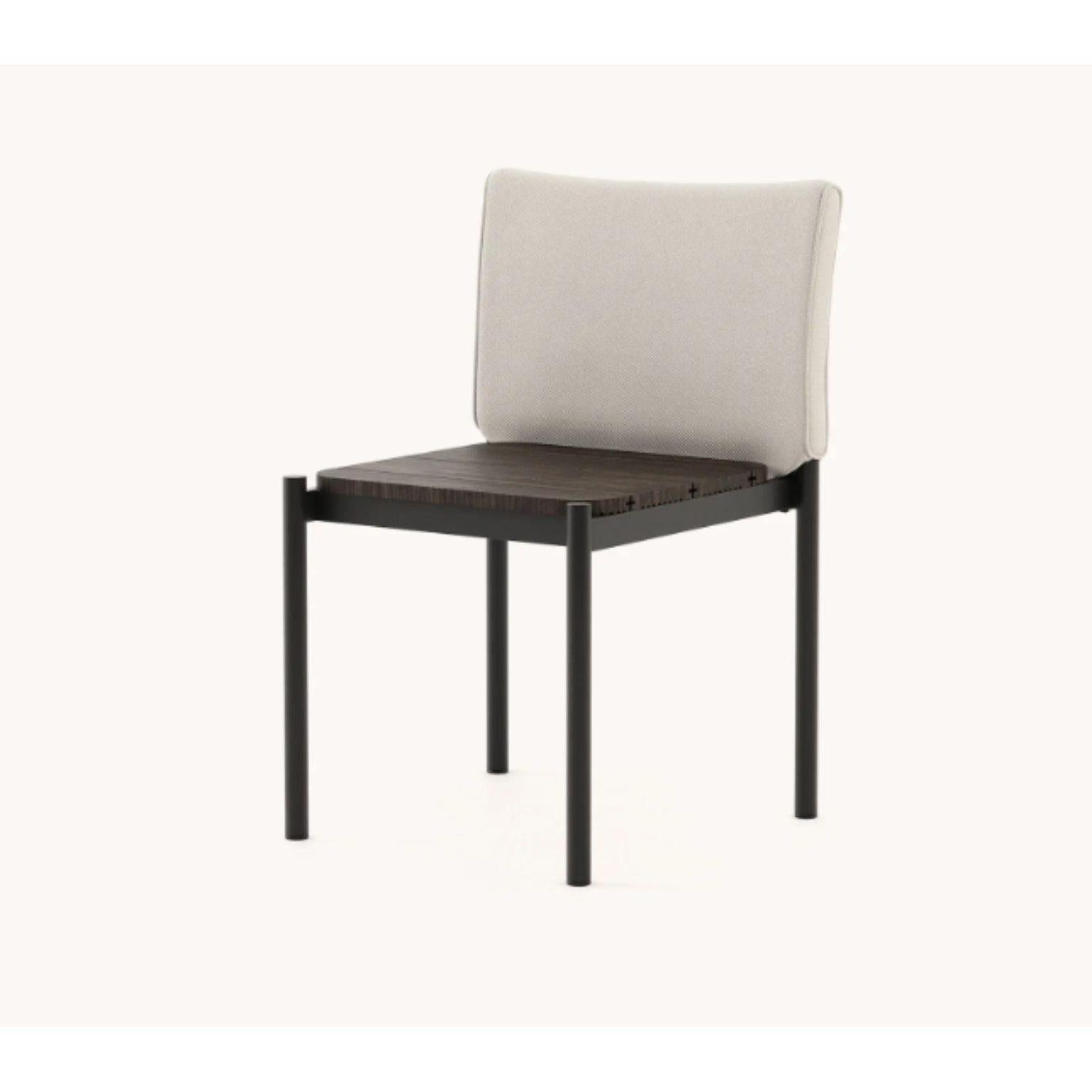 Silla Copacabana sin reposabrazos by Domkapa
Materiales: Acero inoxidable negro texturizado, madera de bambú, tela (Rhine Ice).
Dimensiones: An 55 x Pr 55,5 x Al 84,5 cm.
También disponible en distintos materiales.

La silla Copacabana ha
