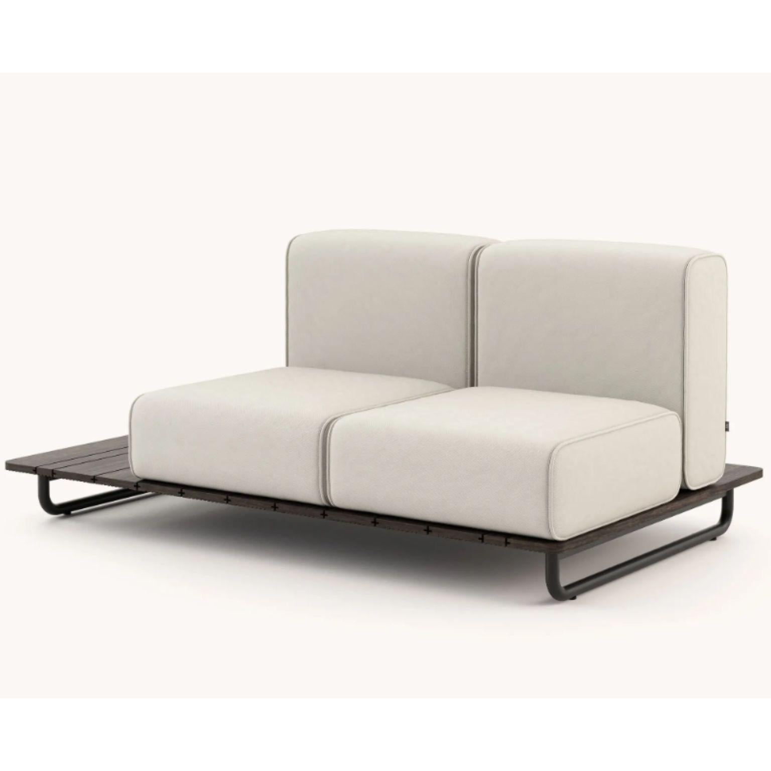 Copacabana sofa without Armrest by Domkapa
Materials: black texturized steel, bamboo wood, fabric (Rhine Ice).
Dimensions: W 165 x D 105 x H 75 cm.
Also available in different materials. 

Copacabana Sofa with or without armrest is an exclusive
